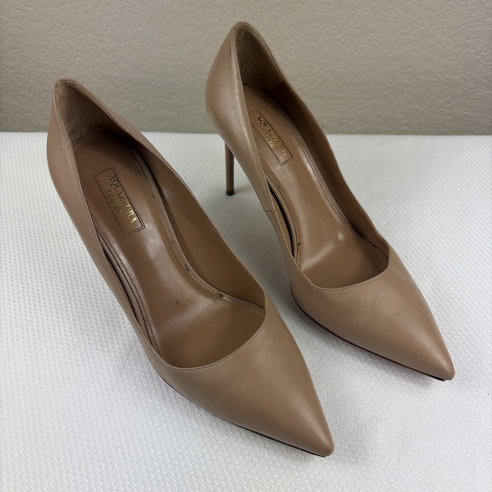 Aquazzura Leather Firenze Pumps Beige Size 39.5 Pointed Toe Heel